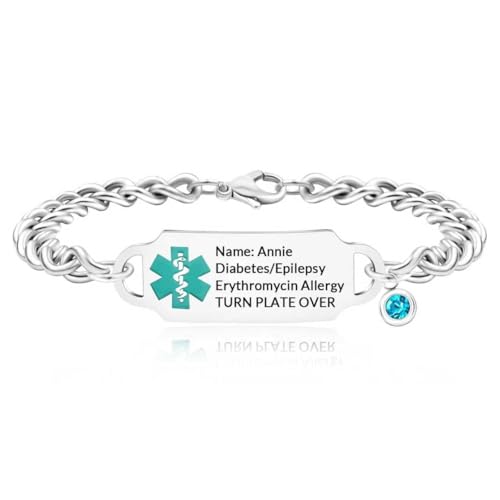 Women'S Medical Alert Bracelet, Customizable Emergency Alert Bracelet, Adjustable, Free Engraving, Suitable for Diabetes, Allergies, Epilepsy, and Elderly Safety