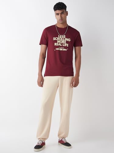 Image of Bewakoof Men's Cotton Jersey Typography Regular Fit Half Sleeve Round Neck T-Shirt | Tshirt for Man | Tshirt for Men Cotton | Tshirts for Men Stylish | Casual Wear | Street Wear