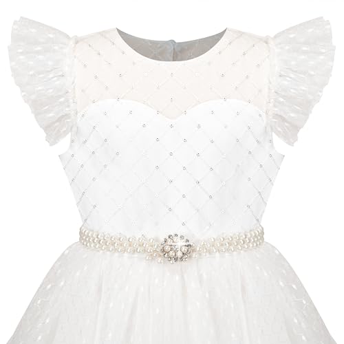 Sunny Fashion Flower Girls Dress White Wedding Pageant Bridesmaid Gown Size 3-104