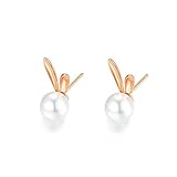 Pendientes de Mujer Plata Esterlina Conejo Natural Perla Grande Nicho de Marea Femenina Elegante Alto Sentido para cumpleaños/Fiesta/Navidad/Amistad s