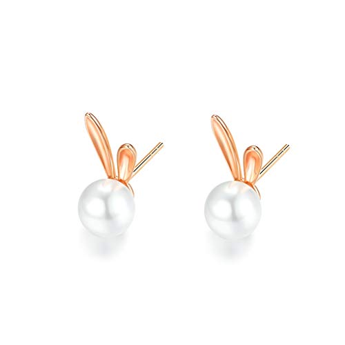Boucles d'oreilles argent anti-allergie avec grosses perles et lapins délicats
