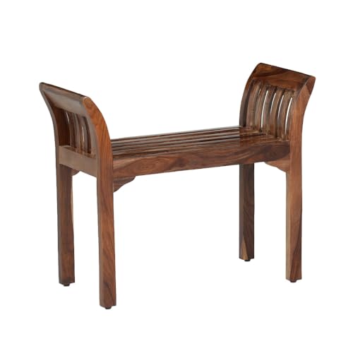 Image of Royaloak Riyu Sheesham Wood Bench for Sitting | Small Wooden Bench for Living Room, Balcony & Home | Sturdy Compact Sitting Option with Glossy Finish & Strong Wooden Legs