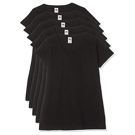 Fruit of the Loom Damen Lady-fit Valueweight Tee, 5 Pack T-Shirt, Schwarz (Black 36), 34 (Herstellergröße: Medium) (5er Pack)