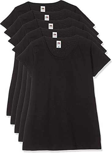 Fruit of the Loom Paquete de 5 Camisetas Valueweight, Negro 38 EU (M) (Pack de 5) para Mujer