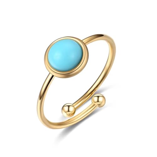 Simulated Turquoise Stacking Ring for Women Teen Girls Promise Wedding Engagement Statement 18k Gold Plated Stainless Steel Adjustable Open Tiny Wrap Middle Tail Finger Band Valentine's Day Anniversary Jewelry Dainty Gifts Christmas