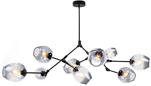 AMNOUR Chandelier E27 Nordic Glass Ball Chandelier Adjustable Height,Matte Black Sputnik Chandelier,E26 Metal Hand Blow Branches Pendant Light,79" Mid Century Globe Light Fixtures