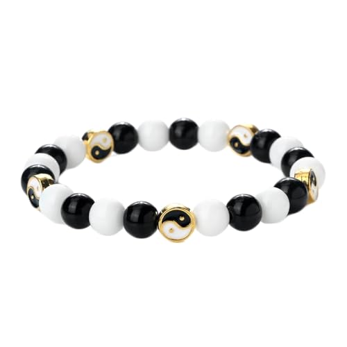 Bracelet Yin Yang cristal véritable tressé main et pierres naturelles rondes de 8mm