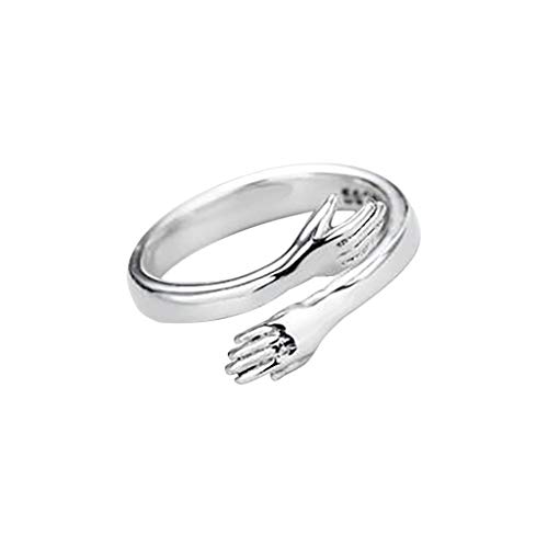Stainless Steel Double Hand Hug to You Finger Rings, Embrace Statement Promise Anniversary Open Adjustable Ring Christmas Valentine's Day gifts for Women Men