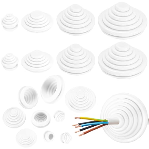 wugongshan 70 Pz Passacavo Gomma, Set Passacavi in Gomma per Fori, Guarnizioni Spina a Forma di Torre per Cablaggio di Cavi Idraulici Auto Barche, 10 mm/20 mm/25 mm/30 mm (Blanc)