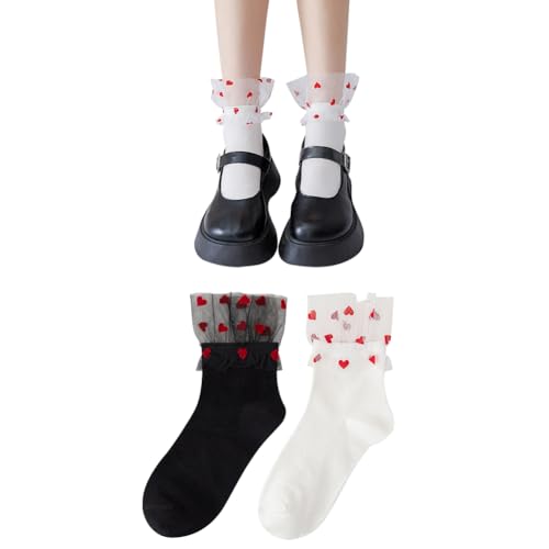 FASELE 綿 靴下 ソックス レディース くるぶしソックス 2足セット シンプル フリル レース 可愛い ロリータ Lolita 心形 女子 オシャレ ファッション 四季通用 通気吸汗 柔らかい 女性 学生 高校生 大人 通学 日常 コーディネート