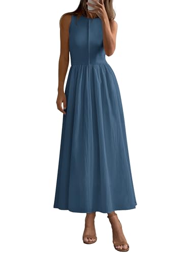 Image of PRETTYGARDEN Maxi Dresses for Women 2026 Summer Casual Sleeveless Patchwork Flowy Vacation Sundress Knit Long Work Tank Dress