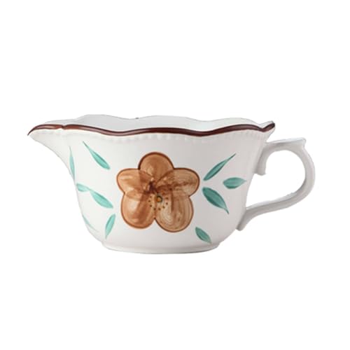 Ceramic Porcelain /35oz/ Bowls with Spout, Mixing Bowl with Handle, Bowls for Kitchen, Salad, Vegetables, Egg Liquid-Orange flower-1000ml/35oz