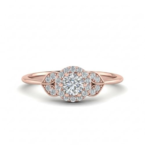 Image of Rose Gold Plated Diamond CZ & Blue Sapphire Petal Halo Engagement Ring for Women, Petite Round Shape Wedding & Everyday Jewelry, Handmade Gift for Wife US Size 4-12