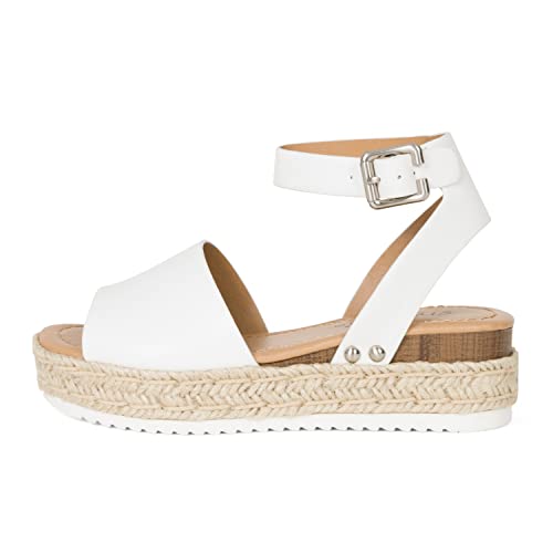 STYLISH S Gloria-IIS ~ Girls Single Band Open Toe Platform Wedge Espadrille Studded Sandals Adjustable Ankle Buckle2
