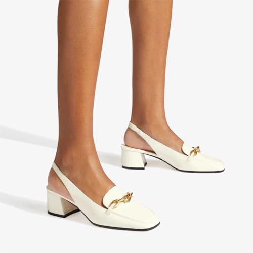 FSJ Women Closed Square Toe Chunky Low Heels Slingback Pumps Slip On Gold Chain Formal Loafers Ladies Office Business Shoes Size 4-16 US3