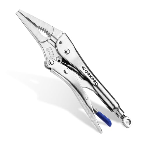 WORKPRO 9.5 Long Nose Locking Pliers CR-MO Steel Construction with Perforated Screw Multipurpose Clamping Tool for Automotive Welding and Home DIY