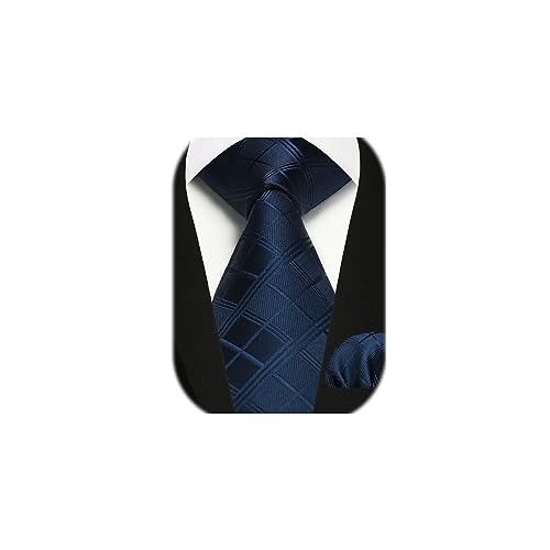 Enlision Corbatas para Hombre y Pañuelo Azul Comprobar Hombres Corbata & Plaza Bolsillo Conjunto para Boda Fiesta Clásico de Business Corbata