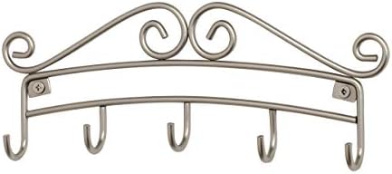Scroll Wall Mount 5 Hook Key Rack Office Mudroom Entryway Organizer with Hooks for Coats, Leashes, Keys, Scarves and more, Satin Nickel