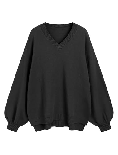 ZAFUL Women's Oversized Sweater 2025 Fall Casual V Neck Knit Side Slit Baggy Batwing Winter Long Sleeve Pullover Outfits