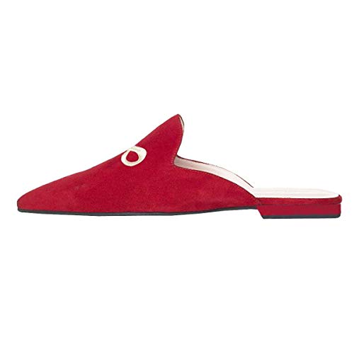 Image of Fericzot Women's Velvet Backless Pointed Toe Slip On Loafers Flats Embroidery Mule Slippers Shoes