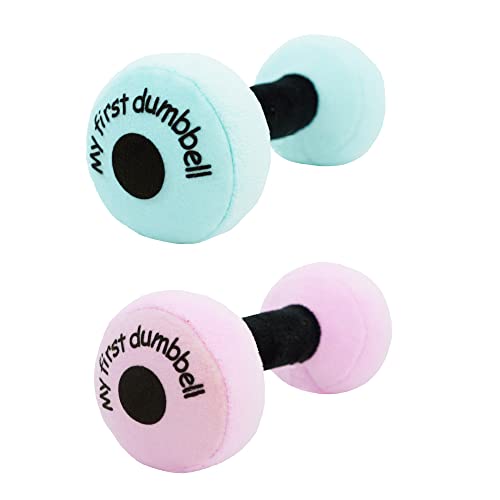 Image of June Garden 6" My First Dumbbell 2 PCs Set - Plush Baby Rattle Toy - Safe Soft Barbell Workout Toy for Infants Boys and Girls - Blue and Pink