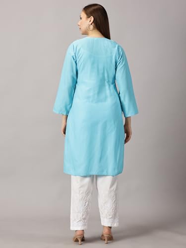Image of FCH, Fashionable Chikan Handikraft Women's Cotton Lucknowi Chikankari Printed Straight Kurta for Regular Wear Girls Flared Kurta