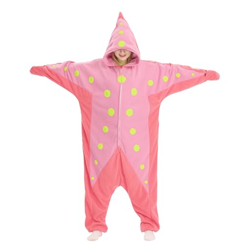 Supodon Adult Onesie Starfish Costume Unisex Halloween Cosplay Plush Animal Homewear Pajamas Sleepwear Jumpsuit Gifts for Women Men