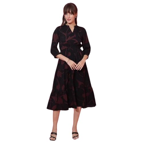 Image of Sheetal Associates Women's Casual 3 /4 Sleeve Crepe Fit and Flare Dress| Comfortable Relaxed Fit Summer Party Dress