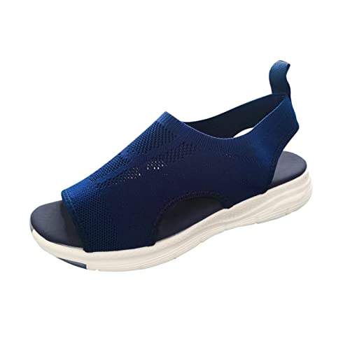 Sandalias planas informales con boca de pez de malla transpirable de color sólido a la moda para mujer frescas y versátiles para el día a día