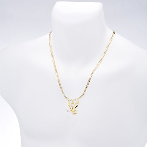 metaltree98 Men's Gold Plated Mini America Eagle Pendant 20" Miami Cuban Chain Set BCH 13585 TT3