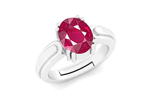 Image of SIDHARTH GEMS 7.25 Ratti 6.00 Carat A+ Quality Natural Burma Ruby Manik Unheated Untreatet Gemstone Silver Ring for Women's and Men's(GGTL Lab Certifi
