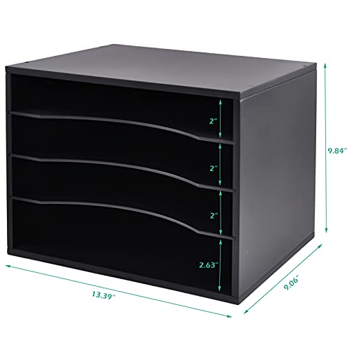 Gdindinfan Wood Desktop Letter Tray File Organizer, Paper Storage Mail Sorter With 3 Adjustable Drawer Boards For Home And Office, Black #TOP3