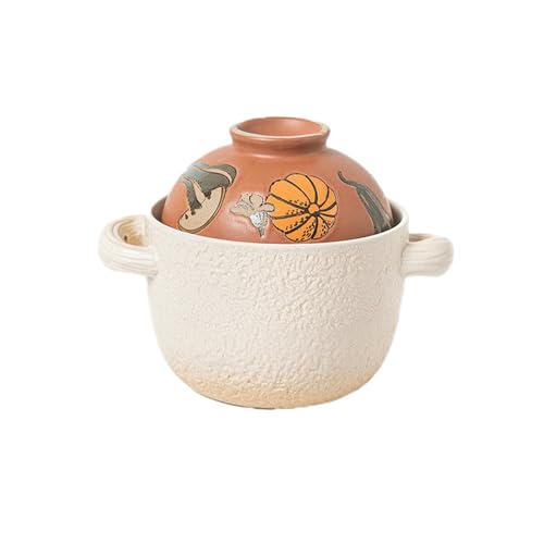 Home - Cacerola de cerámica creativa minimalista pintada a mano de alta temperatura, cambio gradual blanco + tapa de cuenco de calabaza