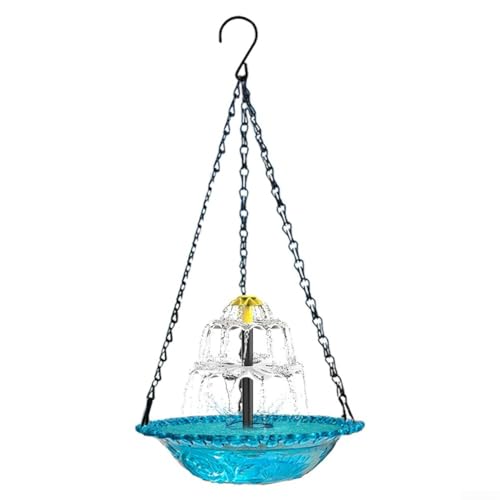 Solar Springbrunnen Vogeltränke für den Außenbereich mit Metallketten zum Aufhängen, ABS-Konstruktion für Gartendekoration, lädt Vögel zum Baden und Singen ein (Blau)