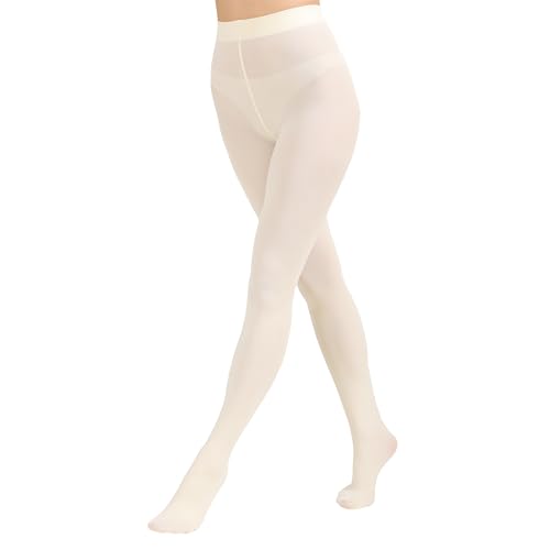 Paralinda Womens 80 Denier Solid Color Opaque Tights High Waist Footed Pantyhose (Cream XXL/3XL)