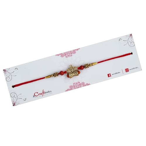 Image of eCraftIndia Golden Red Religious Shrinathji Rakhi for Brother | Raksha Bandhan Rakhi for Bhai Bhaiya