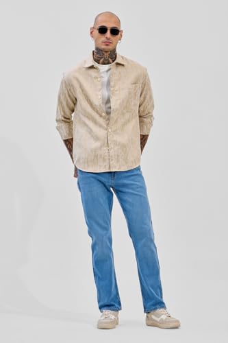 Image of SNITCH Men Casual Shirt | Slim Fit Full Sleeve Mandarin Collar Stripes Design | Premium Viscose Blend & Breathable Fabric for Everyday & Semi-Formal Wear