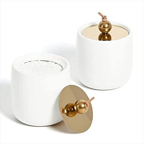 2 Pack Ceramic Bathroom Jars with Gold Lids Cover
