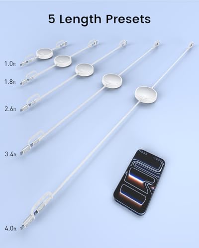 Image of CAFELE Retractable Charging Cable, 240W Multi Charging Cable with USB C to L /Type C 5A Fast Charging Fast Charger Cable 4 in 1 with 4.3FT Adjustable Length, Multi-Port Cord for Laptop, Phone (White)