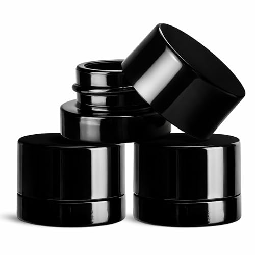 (200 Pack) 5ml Thick Black Glass Jars with Black Child Resistant Lids - UV Resistant - Storage for Oil Lip Balm Wax Cosmetics - Mini Child Proof Container