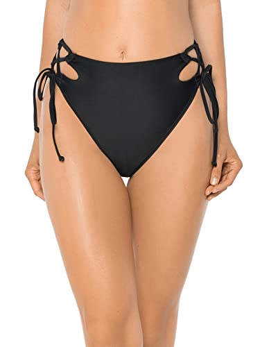RELLECIGA Women's Black(Strappy Crossing) High Cut High Waisted Bikini Bottom Size Large