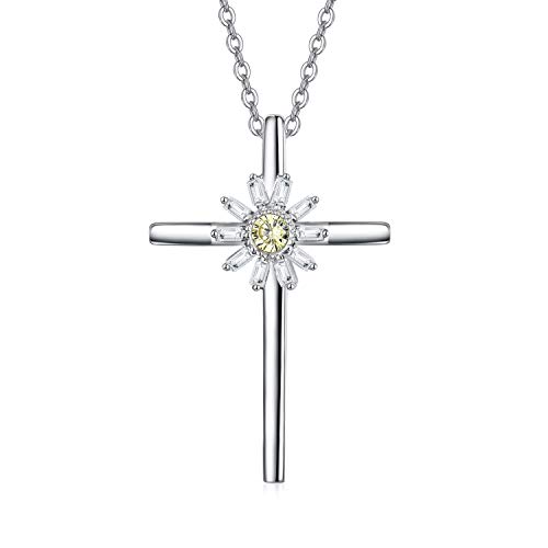 Daisy Cross Necklace Flower Necklace S925 Silver for Women Gifts for Christmas Birthday Mothers Day Daisy Necklace