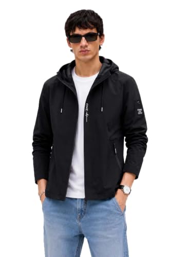 Image of Lymio Men's Hooded Casual Jacket | Lightweight Polyester Windcheater Zip-Up Hooded Outdoor Jacket (1-J-7-9)