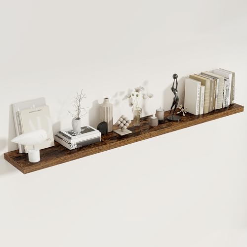 Fun Memories 72 Inch Floating Shelves 8 Inch Deep Floating Shelf Large Shelves with Invisible Bracket for Books|Storage Rustic Wood Wall Shelf for Bedroom Kitchen Living Room Rustic Brown