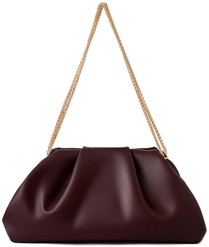Image of Women's Woven Evening Bag Ruched Dumpling Clutch Purse Detachable Chain Crossbody Bag
