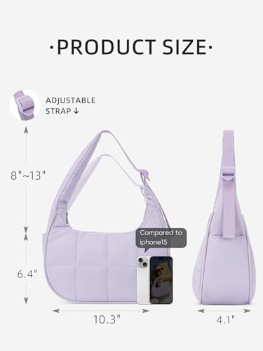 Image of WESTBRONCO Small Puffer Crescent Shoulder Bag for Women, Nylon Quilted Shoulder Purses, Puffy Handbags with Adjustable Strap
