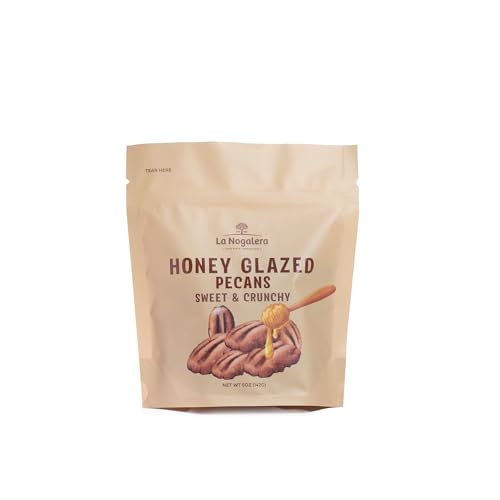 Honey Glazed Pecans 5 oz – Caramelized Pecans with Real Honey, Crunchy & Sweet Roasted Nuts Snack in Resealable Pouch – Gourmet Glazed Pecan Halves by La Nogalera