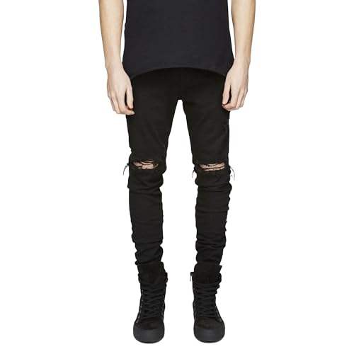 Men's Skinny Distressed Jeans Knee Rips Slim Fit Stretch Denim High Street Casual Tapered Pants 2025 Trendy Clothes