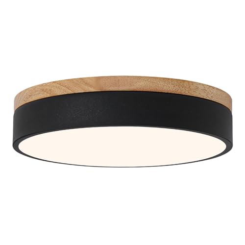 Led Flush Mount Ceiling Light: 11.8" Dimmable 5CCT Overhead Ceiling Lighting Fixture - Morden Black Round Close to Ceil Lights - Flat Wood Minimalist Light Fixtures for Living Room Laundry B