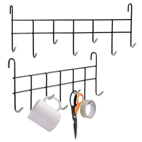KKONHII 2 Pcs 7 Hook Attachment for Wire Shelving, Grid Hooks Rack for Wall Grid Panel Hanging Hooks Rack Steel Shelf Accessories Metal Hook Bars for Storage Display Organizer 1.5 x 12.6 x 4 Inch